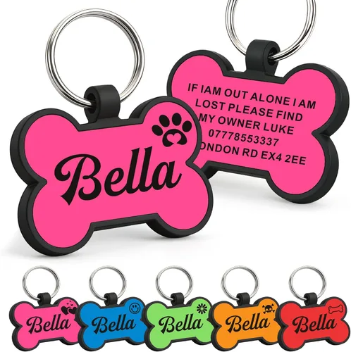 Etiquetas para perros personalizadas para mascotas, etiqueta de silicona para perro, etiquetas de nombre para perro, etiquetas de perro Rosa