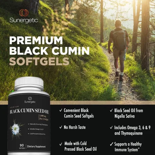 Miniatura 4 de Cápsulas blandas de aceite de semilla de comino negro prémium – 1000 mg de aceite de semilla negra por porción – Nigella sativa prensada en frío sin