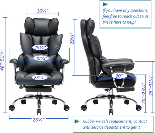 Miniatura 3 de Efomao Silla de Oficina Grande y Alta con Reposapiés 400LBS, Silla de Computadora de Cuero PU, Silla de Oficina Ejecutiva de Alta Resistencia