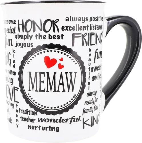 Cottage Creek Memaw - Taza de café de cerámica en caja de regalo de 16 onzas, color blanco y negro, bonita taza de té y tazas de café para abuela y