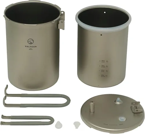 Miniatura 2 de Valtcan Olla arrocera de titanio de 1800 ml con tapa de cierre para acampar, olla a presión ligera para viajes, senderismo, altitud alta, utensilios