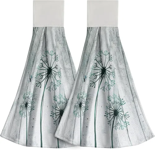 Giwawa Juego de 2 toallas de mano colgantes de diente de león verde azulado con lazo, diseño de flores rústicas, suaves, de secado rápido, para