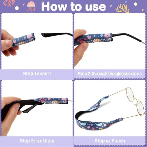 Miniatura 5 de 6 piezas de correa ajustable para lentes de sol para niños, retenedor de gafas de sol flotantes, de neopreno, para deporte, para gafas de sol