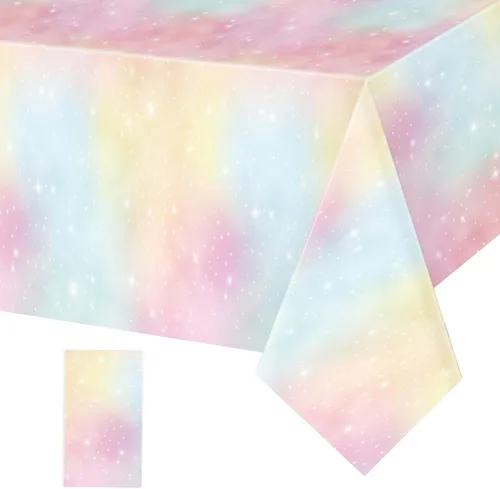 Tiamon 1 mantel de arcoíris pastel para decoración de cumpleaños, manteles en colores pastel para fiestas, mantel de plástico con diseño de arco