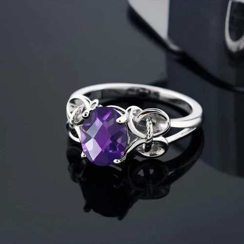 Miniatura 91 de Gem Stone King Anillo de compromiso ovalado con piedra natal para mujer, plata de ley 925, ovalado de 0.354 x 0.276 in, anillo de compromiso