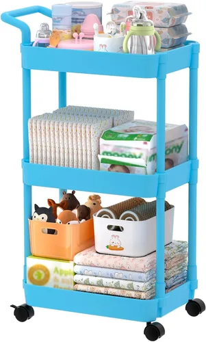 Miniatura 8 de Volnamal Organizador de pañales para bebé, organizador de pañales de plástico para artículos esenciales de guardería, carrito móvil para cambiador