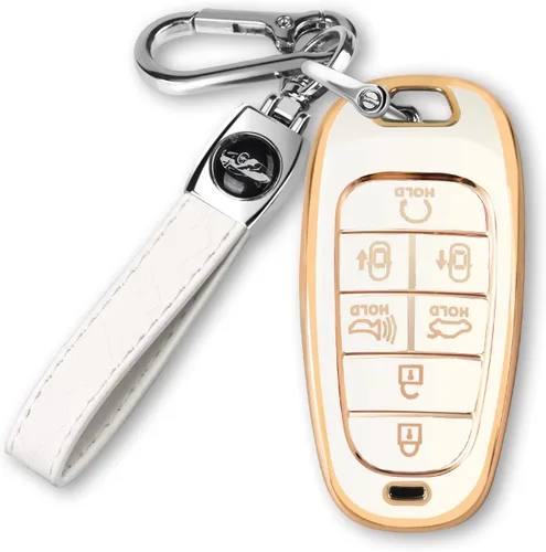 MILD EAST Funda para llavero Hyundai compatible con 7 botones 2023 2022 2021 2020 Hyundai Sonata Santa fe Tucson TPU funda para llavero, A:Blanco,