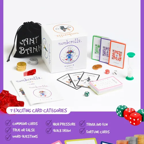 Miniatura 5 de Numberella Juego de cartas de matemáticas de lujo para niños - Nivel 1 Edades 7 a 10, grados 2 a 4 Mesas de matemáticas mentales y tiempos