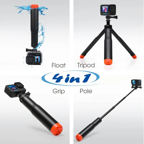 Miniatura 2 de SOONSUN Trípode flotante para selfie stick 4 en 1 para GoPro Hero 13 12 11 10 9 8 7 6 5 4 3, Max, AKASO, Osmo Action 3/4/5 Pro Cámara – Como Rojo