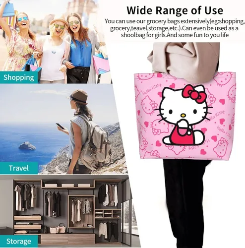 Miniatura 8 de Bolso de mano Kawaii rosa con gato para mujer, lindo bolso de hombro grande, bolso cruzado para el trabajo, viajes, compras