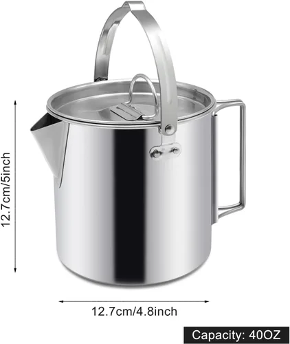 Miniatura 3 de Hervidor de té para camping, cafetera portátil de 1.2 L, olla de campamento al aire libre, con asas y con tapas para camping, senderismo, picnic