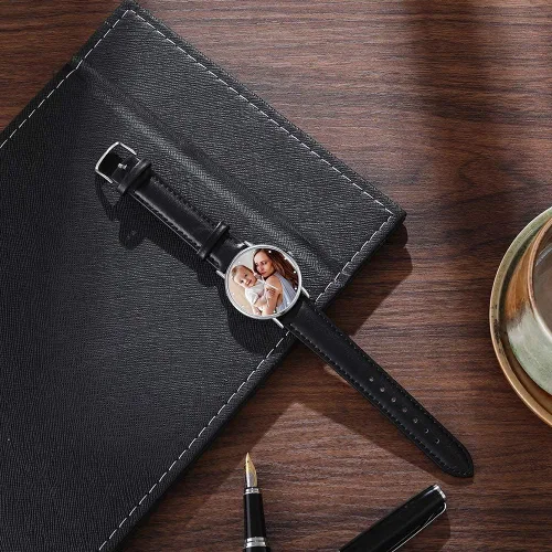 Miniatura 5 de Lovejewelry Relojes con foto personalizados para hombres y mujeres, correa de cuero, reloj de pulsera personalizado con cualquier nombre