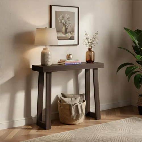 Miniatura 25 de Plank+Beam Mesa consola de madera maciza, 36 pulgadas, mesa de sofá, mesa de entrada estrecha para pasillo, detrás del sofá, sala de estar, Negro