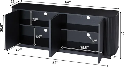 Miniatura 2 de LKTART Aparador de 64 pulgadas con almacenamiento, armario de almacenamiento de madera acanalada, aparador Credenza con estantes ajustables, resorte