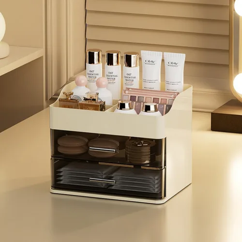 Miniatura 3 de Organizador de maquillaje para tocador, organizador de tocador con 2 cajones, organizadores de maquillaje y cuidado de la piel, vitrina de Crema