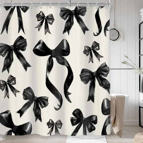 Miniatura 10 de Riyidecor Cortina de Ducha con Estampado de Leopardo Negro y Rosa Cabina Pequeña RV Estrecha Linda Femenina Moderna Trendy Simple Guepardo 36Wx72H