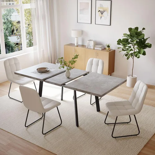 Zerifevni 47.2"- 62.9" Extendable Dining Table Set of 5 | Kitchen Table with 4 Dining Chairs, Modern Gray Wood Grain, Waterproof Scratchproof for