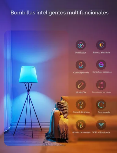 Miniatura 8 de Govee Bombillas inteligentes, bombilla que cambia de color, funciona con Alexa y Google Assistant, 16 millones de colores RGBWW, bombillas LED WiFi