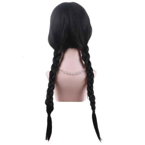 Miniatura 4 de BERON Peluca de trenza negra con flequillo, peluca larga y rizada para uso diario y fiesta de cosplay, incluye gorra