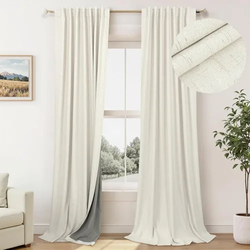 Miniatura 13 de Pitalk Cortinas cortas 100% opacas de lino para cafetería, 40 pulgadas de largo, 2 paneles, cortinas de puerta francesa para ventana, cortina