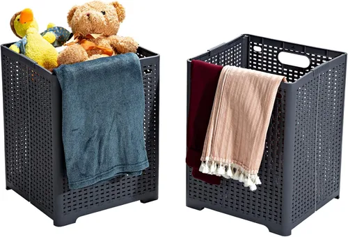 Miniatura 6 de Eslite Cestas de plástico plegables para la ropa sucia de 42 litros, cesta plegable para la ropa, paquete de 2 unidades (gris)