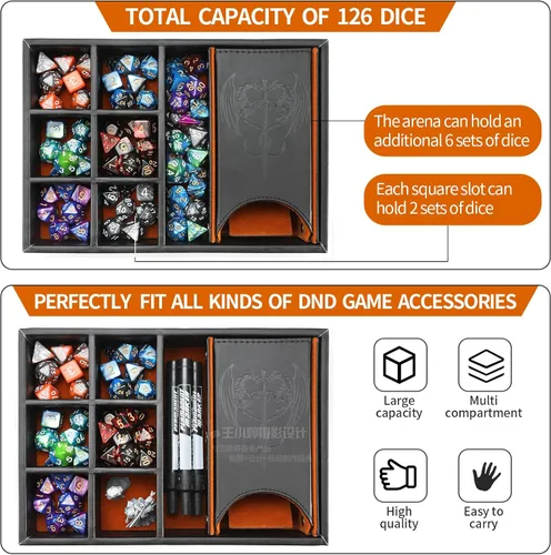 Miniatura 2 de Grajar DND - Bandeja de dados y torre de dados con almacenamiento, bandeja rodante de dados 3 en 1 con tapa, almacenamiento portátil de dados