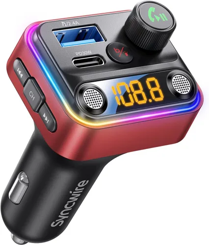 Miniatura 10 de Syncwire Bluetooth 5.4 Transmisor FM Adaptador para Coche 42W [Interruptor de Luz] [Micrófono Dual Más Potente] [Sonido de Graves HiFi]