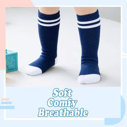 Miniatura 3 de Calcetines altos hasta la rodilla para bebé calcetines de tubo antideslizantes 5 pares de calcetines de agarre atlético niños y niñas