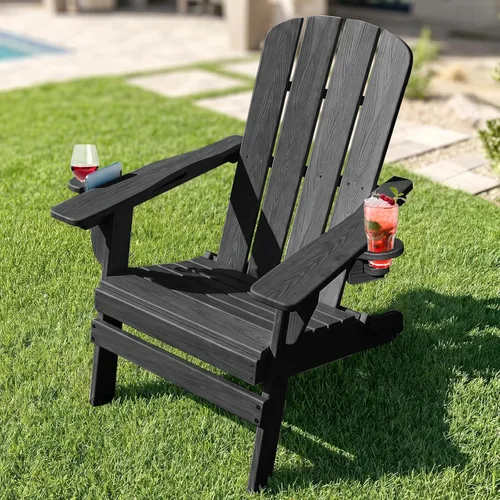 Miniatura 16 de Silla Adirondack plegable con soporte para tazas, sillas de patio de plástico HDPE para todo tipo de clima, silla para hoguera, sillas de césped al