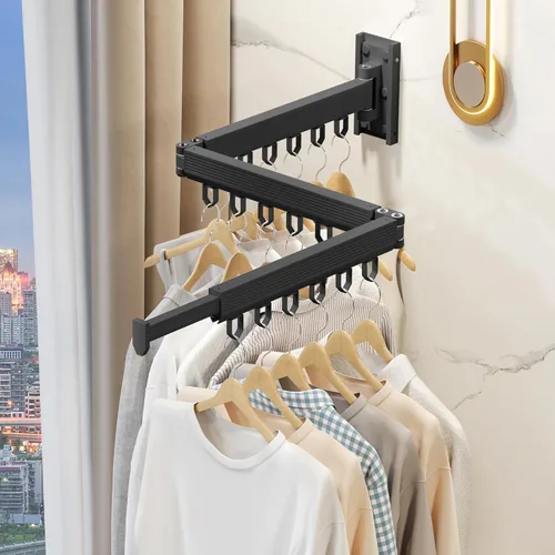 Miniatura 4 de Estante de secado de ropa montado en la pared, estante de secado de ropa plegable, estante de secado plegable retráctil para colgar ropa, anillos