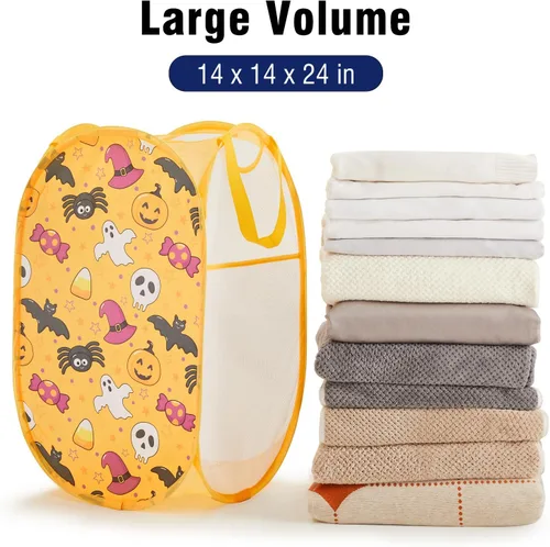 Miniatura 5 de TECHMILLY Cesta de Lavandería de Malla Emergente Plegable con Asas Resistentes y Bolsillo Lateral - Cestas de Ropa Portátiles Plegables