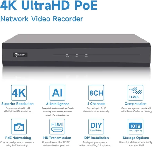 Miniatura 9 de Anpviz Sistema de cámara de seguridad PoE de 8 canales de 6 MP, cámara domo IP PoE con cable de 8 x 6 MP con detección inteligente de vehículos