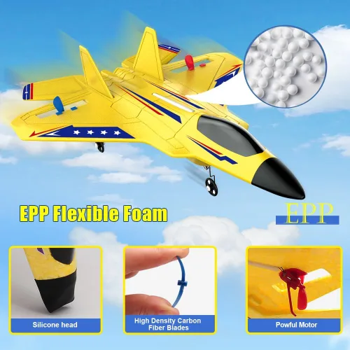 Miniatura 9 de Fremego Avión RC F22 de 2.4GHz con Control Remoto con Estabilizador Giroscópico, Luces LED y Baterías Duales, Planeador RC de Vuelo Fácil
