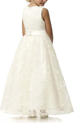 Miniatura 2 de A line Wedding Pageant Lace Flower Girl Dress with Belt
