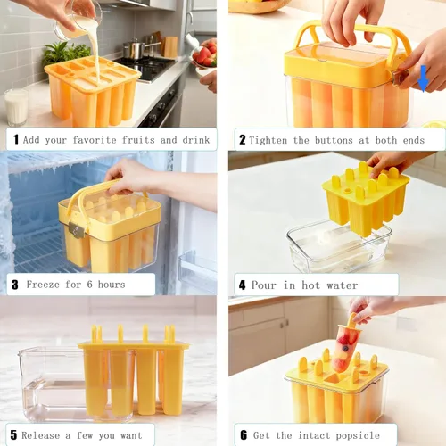 Miniatura 4 de Moldes para paletas con tapa y contenedor, 9 piezas, reutilizables, fáciles de liberar, moldes para paletas caseras, sin olor, sin bisfenol A 8