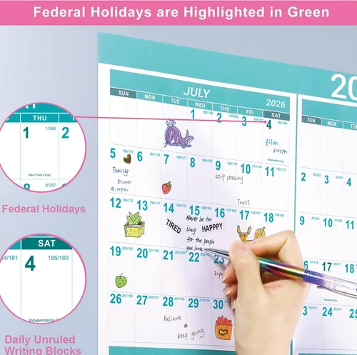 Miniatura 2 de Calendario anual de pared 2024, de una página, para organizar, con fecha juliana de enero a diciembre, papel grueso prémium, disposición vertical