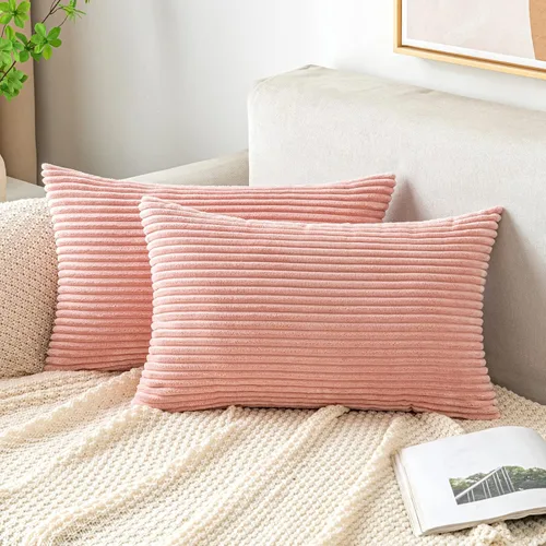 Miniatura 45 de EMEMA Paquete de 2 fundas de cojín cuadradas decorativas de pana suave y sólidas, fundas de cojín de primavera para sofá, dormitorio o automóvil, 14