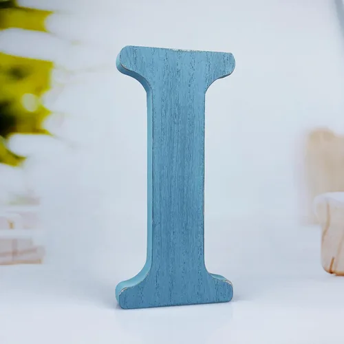 Miniatura 16 de Letras de madera azul rústica de 6 pulgadas, letras de madera sin terminar para decoración de pared, letras azules retro de pie, decoración