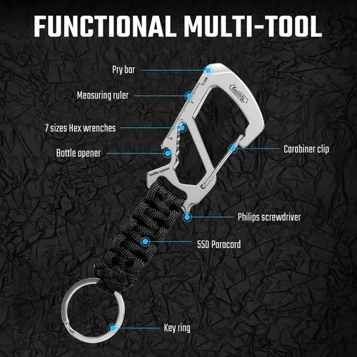 Miniatura 4 de KeyUnity KC00 Llavero de mosquetón de paracord, cordón de paracaídas 550 Multiherramienta para exteriores, mochilas, hombres y mujeres