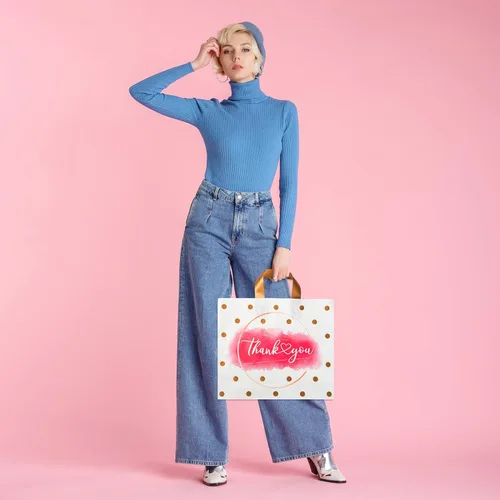 Miniatura 6 de Bolsas de Agradecimiento - Paquete de 50 bolsas de compras de plástico extra gruesas para pequeñas empresas, boutique, oficina, fiesta