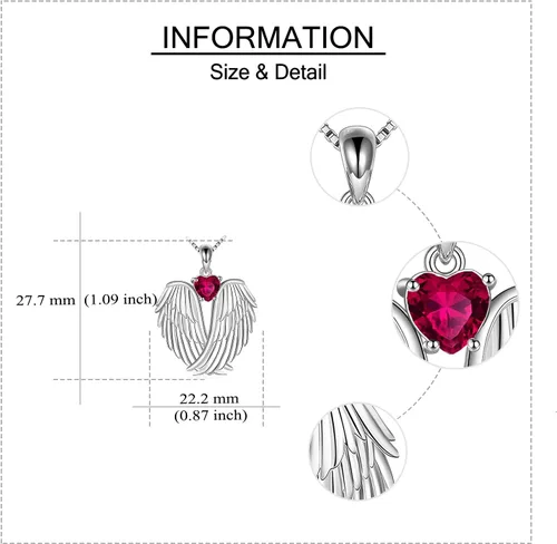 Miniatura 4 de YFN Collar de alas de ángel de plata de ley 925 con colgante de alas de ángel de la guarda, collar de piedra natal para mujeres y niñas, regalos