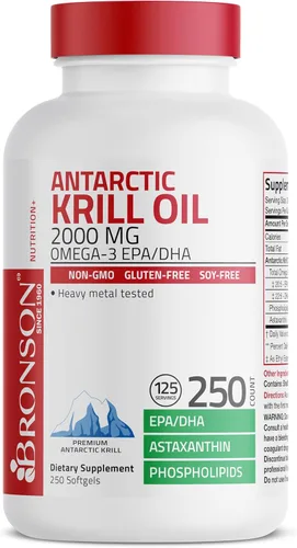Miniatura 5 de Bronson Aceite de krill antártico 2000 mg con omega-3 EPA, DHA, astaxantina y fosfolípidos, 250 cápsulas blandas (125 porciones)