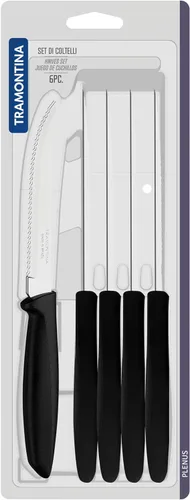 Miniatura 3 de Tramontina 23498054 - Juego de 6 cuchillos de cocina dentados con frutas y tomates, pelador de verduras, acero inoxidable, multiusos, punta Negro