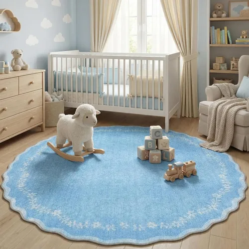 Miniatura 68 de GarveeHome Alfombra de entrada festoneada, 2 x 3, color azul sólido, lavable, alfombra floral para entrada interior, alfombra floral antideslizante