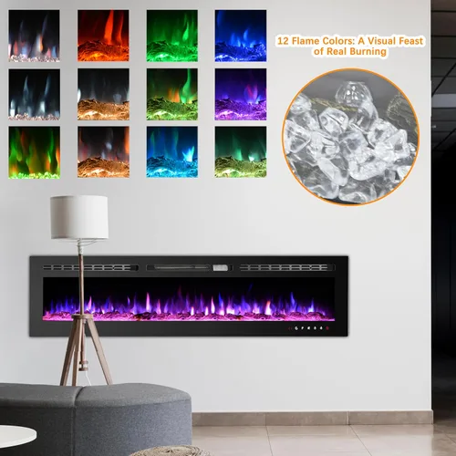 Miniatura 8 de CharaVector - Insertos de chimenea eléctrica de 70 pulgadas 750W/1500W con control remoto en montaje en pared, calentador de chimenea de inserción