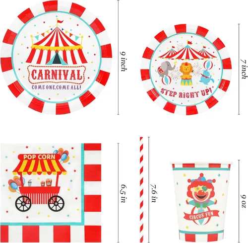 Miniatura 2 de Suministros de fiesta para Carnaval Decoraciones, juego de platos y servilletas de papel con temática de circo para cumpleaños con tazas y pajitas