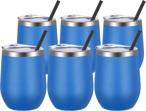 Miniatura 29 de VEGOND - Vaso de vino de acero inoxidable de 12 onzas con tapa y popote, vaso de vidrio de vino aislado de doble pared sin tallo, taza de café