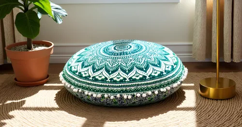 Miniatura 4 de Funda redonda para cojín de piso con mandala, estilo hippie, decorativa, bohemio, para puf otomano, con pompones, fundas de almohada, boho, indio