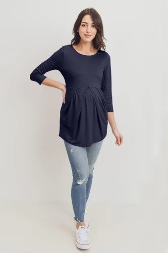 Miniatura 25 de LaClef - Blusa de maternidad para mujer, cuello redondo, manga 3/4, plisada al frente, estilo peplum