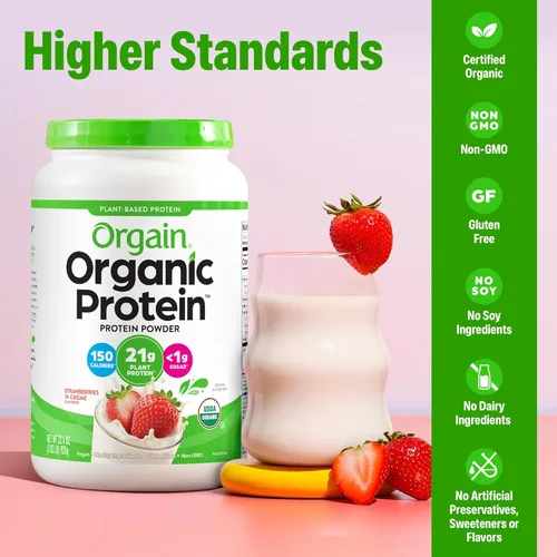 Miniatura 4 de Orgain - Proteína orgánica vegana en polvo, fresas y crema - 21g de proteína a base de plantas, 4g de fibra prebiótica, bajo en carbohidratos netos